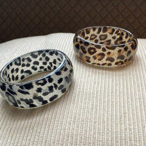 2 Kenneth Jay Lane Lucite Leopard Bangles